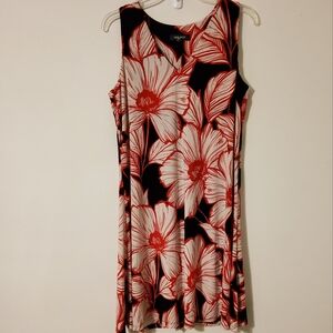 Nine West Floral Print Sleeveless Shift Dress V Neckline Size 10